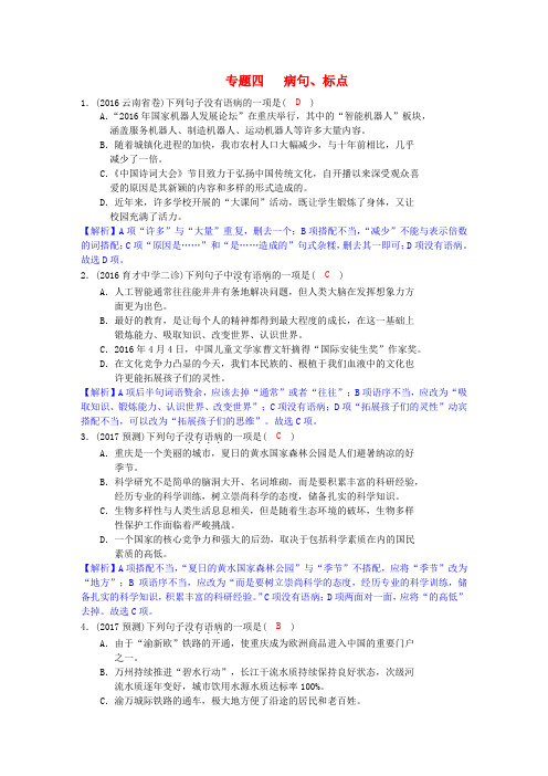 中考语文试题研究 第一部分 语文知识及运用 专题四 病句、标点习题