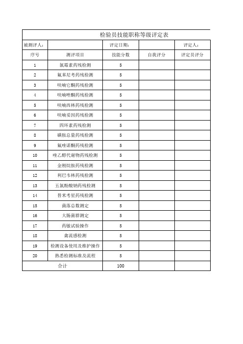 检验员技能职称等级评定表