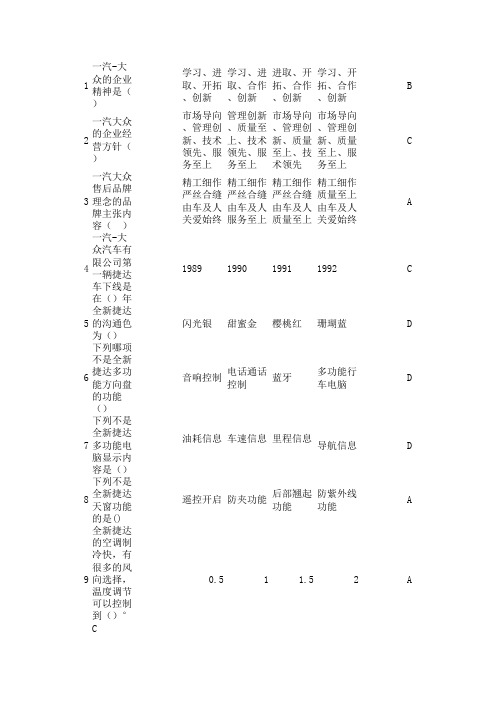 一汽大众产品知识单项选择题 及答案