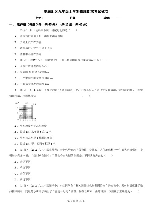 娄底地区九年级上学期物理期末考试试卷