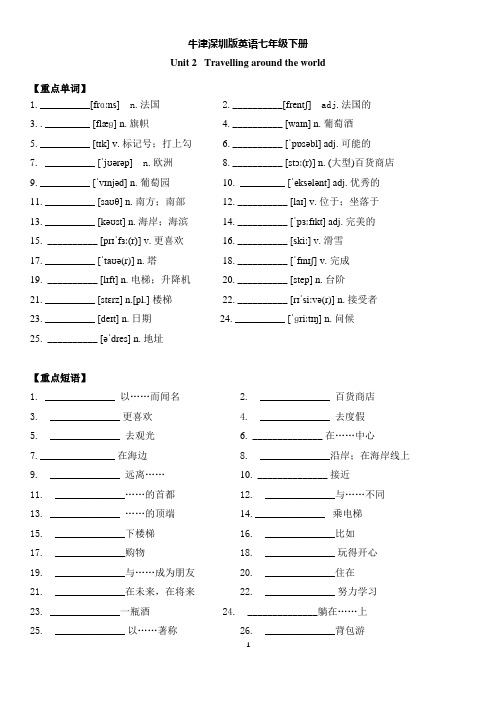 2020-2021学年深圳牛津版七年级下册Unit2单元知识点复习和试题(无答案)