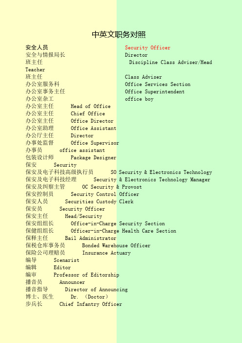 中英文职务对照