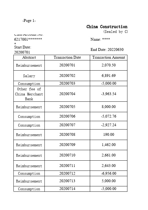 中国建设银行(上海)个人流水模版——英文