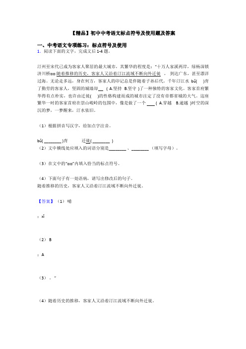 【精品】初中中考语文标点符号及使用题及答案