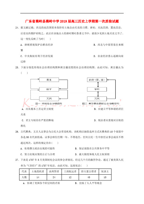 广东省蕉岭县蕉岭中学2019届高三历史上学期第一次质检试题