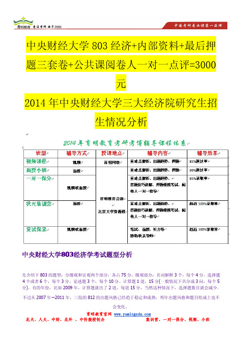 中央财经大学803经济学考研历年真题及详解