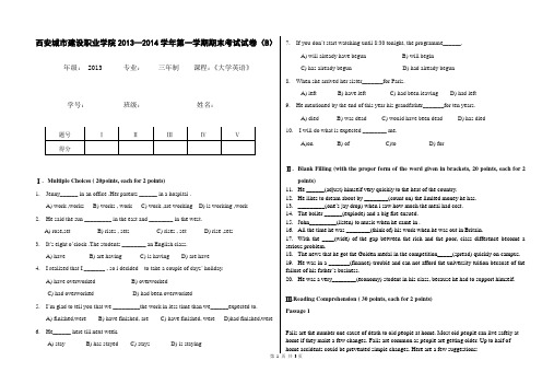 2013-2014大学英语试卷B