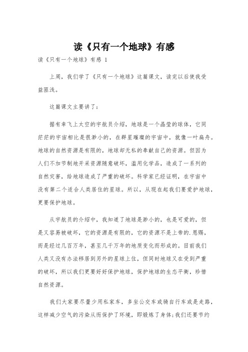 读《只有一个地球》有感