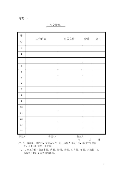 集团公司员工请假工作交接单