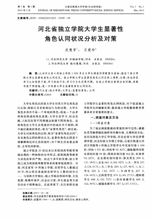 河北省独立学院大学生显著性角色认同状况分析及对策