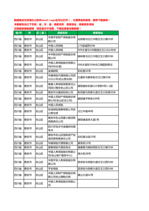 新版四川省雅安市名山区保险工商企业公司名录名单黄页大全58家