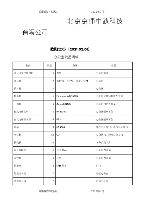 办公室物品清单之欧阳歌谷创作