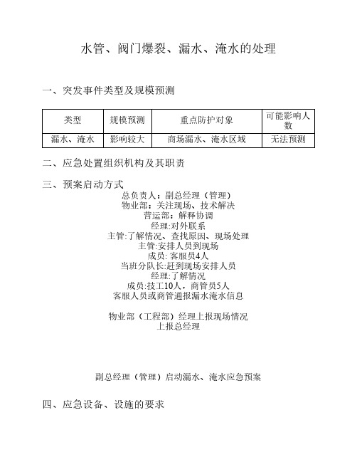 水管、阀门爆裂、漏水、淹水处理