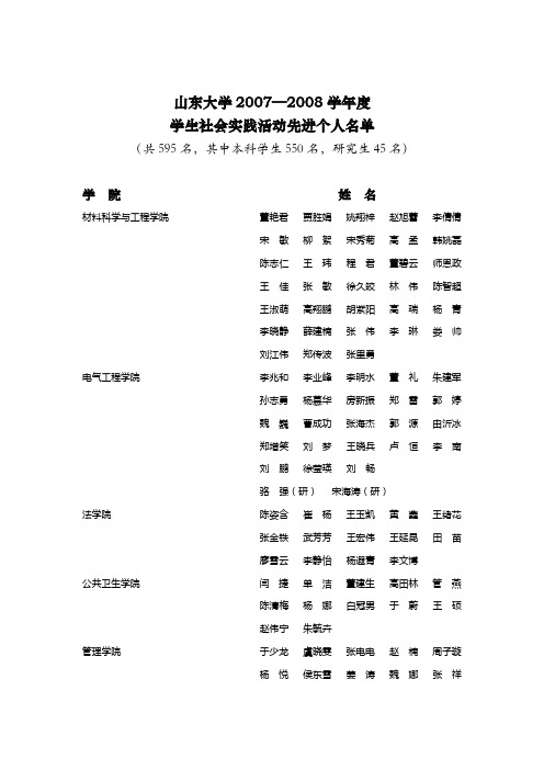 山东大学2007—2008学年度学生社会实践活动先进个人名单