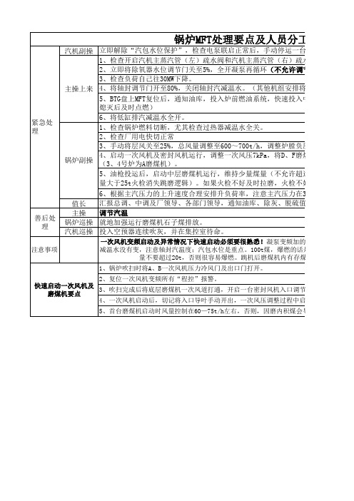 锅炉MFT处理要点及人员分工