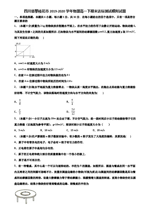 四川省攀枝花市2019-2020学年物理高一下期末达标测试模拟试题含解析