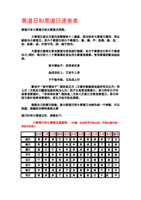 黄道日和黑道日速查表