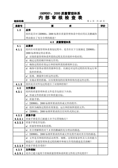 QMS检查表
