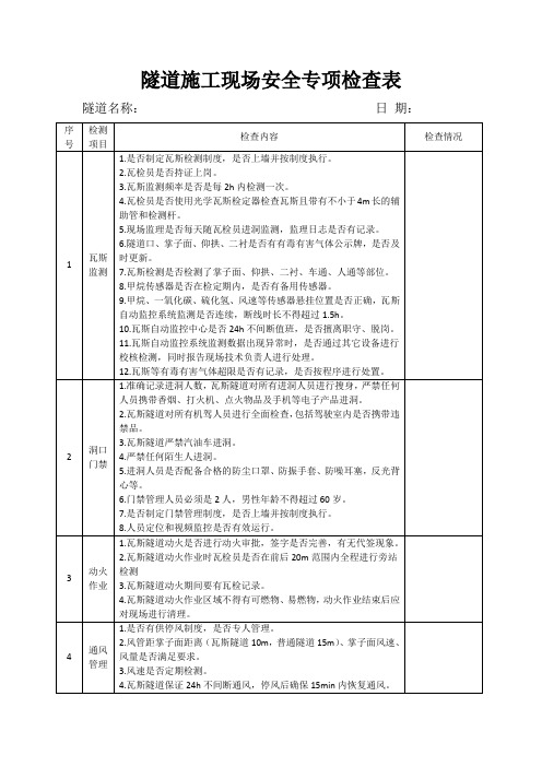 隧道施工现场安全专项检查表