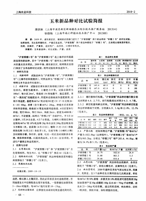 玉米新品种对比试验简报