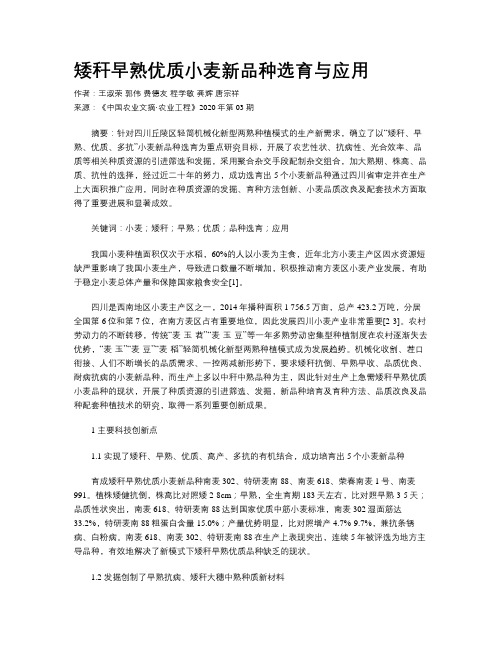 矮秆早熟优质小麦新品种选育与应用