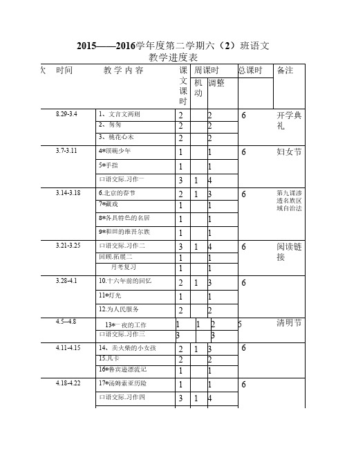 第二学期教学进度表版式
