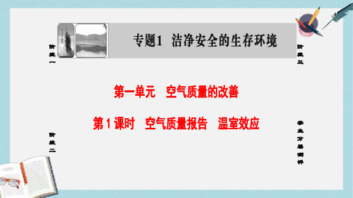 高中化学专题1洁净安全的生存环境第1单元空气质量的改善第1课时空气质量报告温室效应课件苏教版选修1