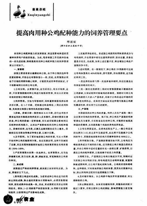 提高肉用种公鸡配种能力的饲养管理要点
