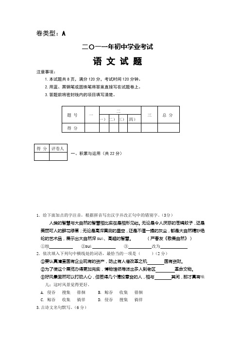 2011年北京市中考语文试题及答案