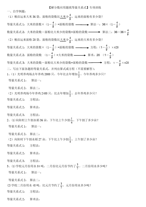 解分数应用题找等量关系式专项训练