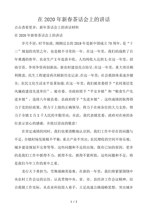 在2020年新春茶话会上的讲话 
