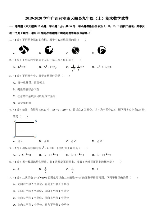 2019-2020学年广西河池市天峨县九年级(上)期末数学试卷