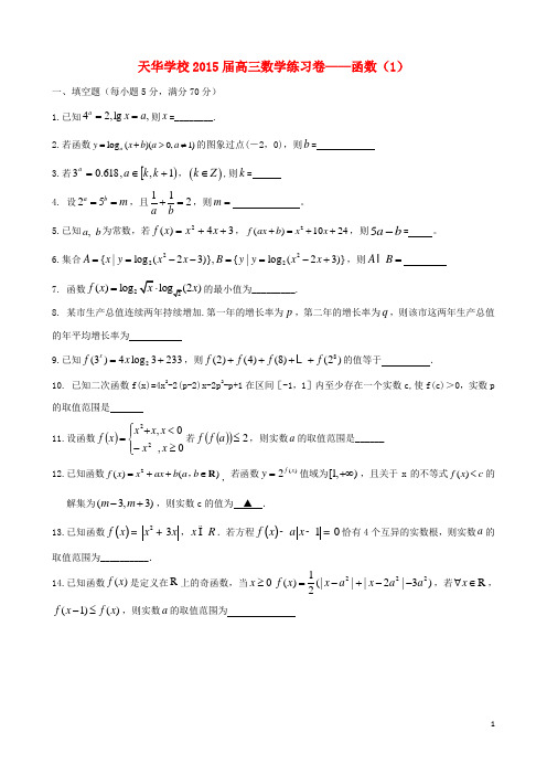 江苏省木渎高级中学天华学校高三数学 函数周练1