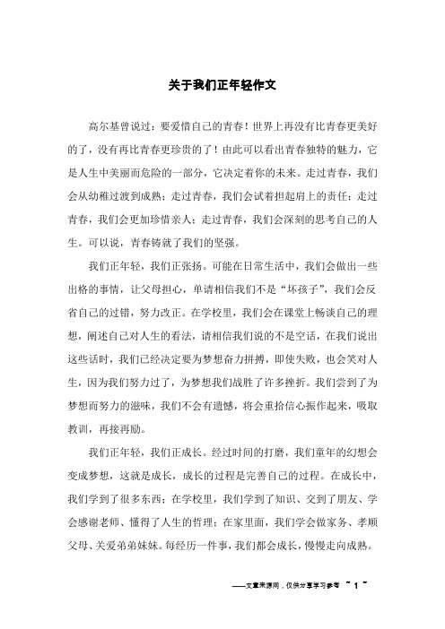 关于我们正年轻作文