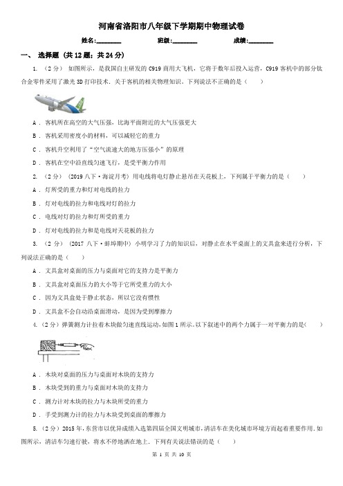 河南省洛阳市八年级下学期期中物理试卷 