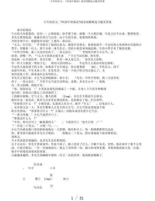 小升初语文：《风雨中菊花》阅读理解选习题及答案