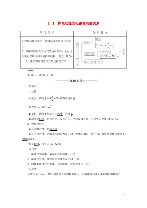 高中物理 第3章 动能的变化与机械功 3.1 探究动能变化跟做功的关系教师用书 沪科版必修2