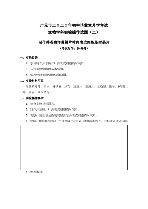 制作并观察洋葱鳞片叶内表皮细胞临时装片实验操作过程