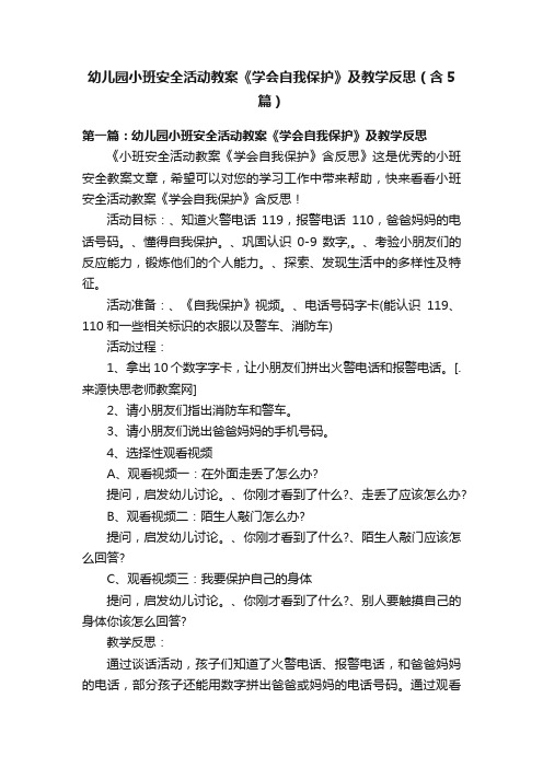 幼儿园小班安全活动教案《学会自我保护》及教学反思（含5篇）