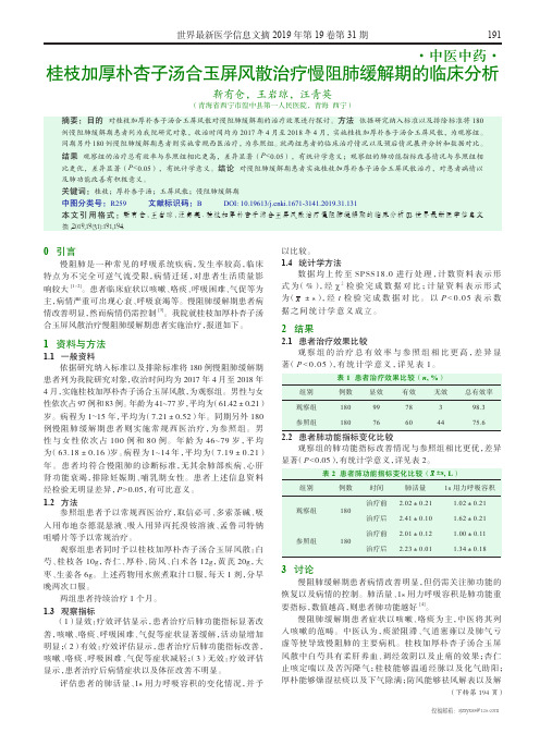 桂枝加厚朴杏子汤合玉屏风散治疗慢阻肺缓解期的临床分析