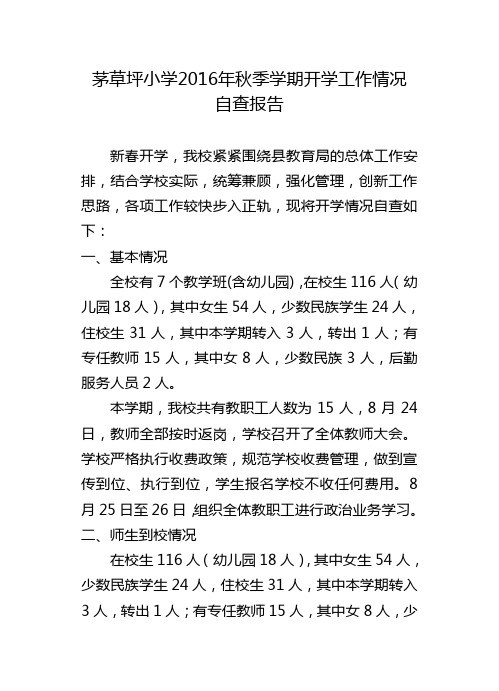 茅草坪小学开学情况自查报告