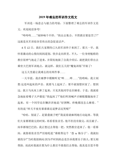 2019年难忘的军训作文范文.doc