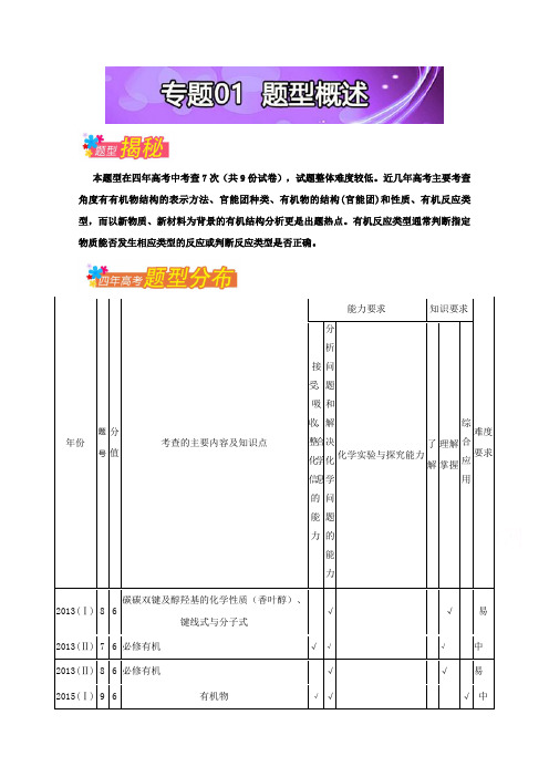 2017年高考题型揭秘 题型09 有机化学基础(有机物结构与性质) 专题01 题型概述 含解析