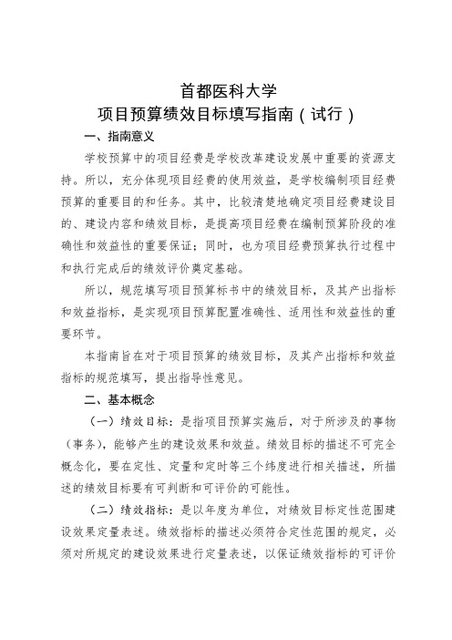 项目预算绩效目标填写指南试行