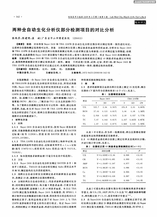 两种全自动生化分析仪部分检测项目的对比分析