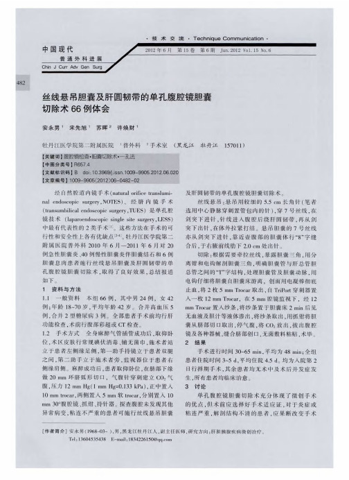 丝线悬吊胆囊及肝圆韧带的单孔腹腔镜胆囊切除术66例体会