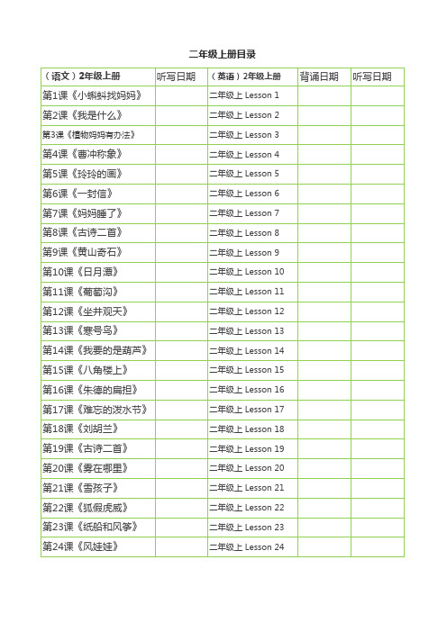 1-6年级部编版课文背诵表上册 