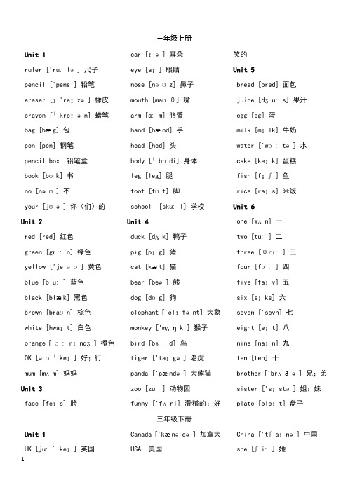 新人教版PEP英语单词表(全8册)