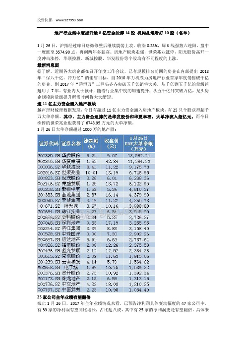 地产行业集中度提升逾8亿资金抢筹14股 机构扎堆看好10股(名单)