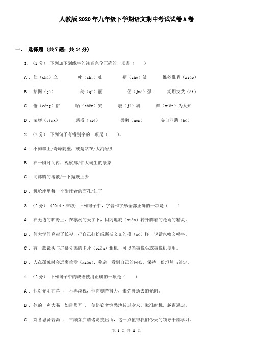 人教版2020年九年级下学期语文期中考试试卷A卷